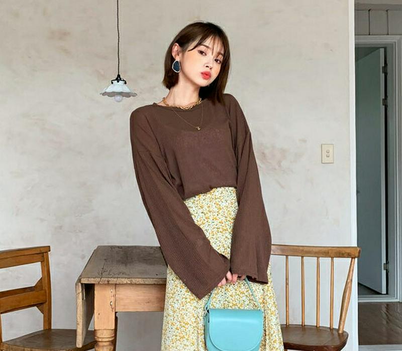 シアーリブルーズTシャツ・全4色・t55891 レディース【tops】【韓国 ファッション トップス Tシャツ 長袖 シアー 透