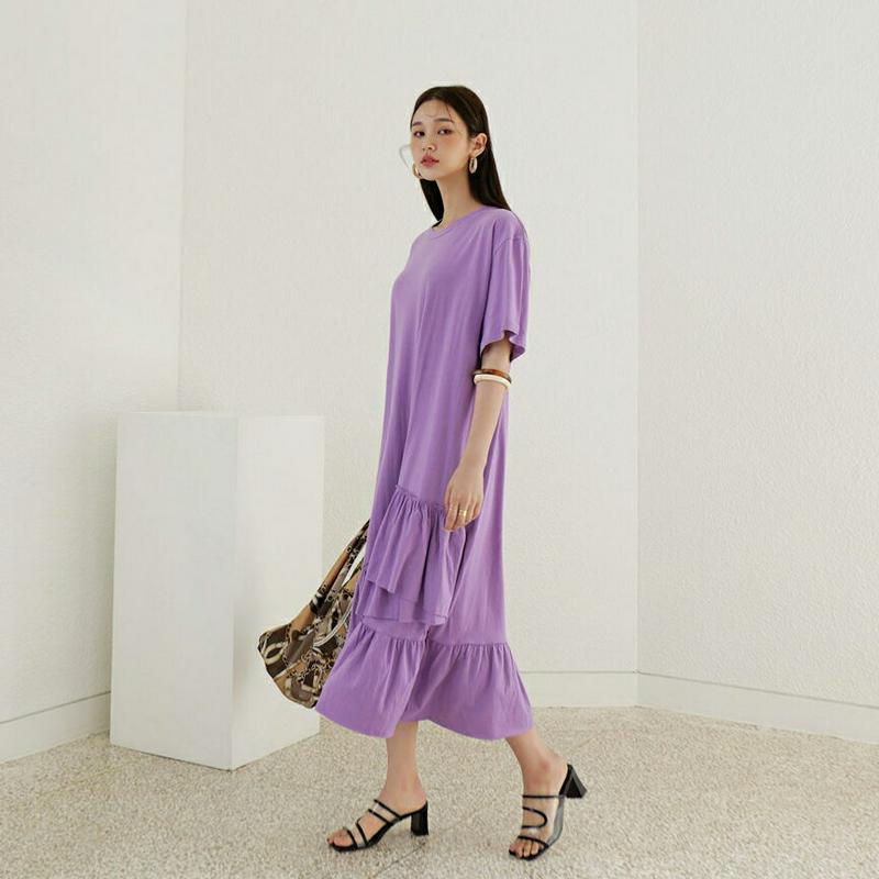 【新作10%OFF】アンバランスラッフルヘムワンピース・全3色・b60414 レディース【ops】【韓国 ファッション ワンピー