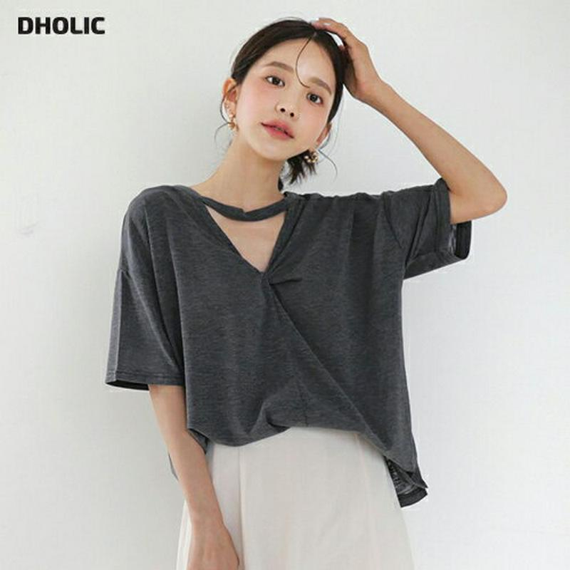 【新作10%OFF】2WAYツイストTシャツ・全4色・b60409 レディース【tops】【韓国 ファッション トップス Tシャ