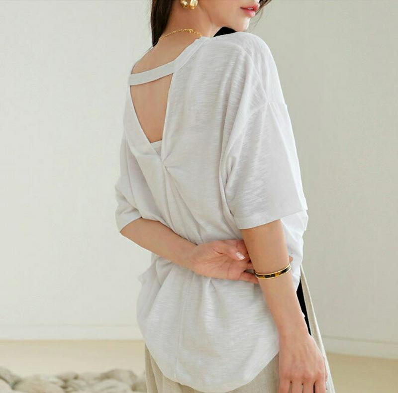 【新作10%OFF】2WAYツイストTシャツ・全4色・b60409 レディース【tops】【韓国 ファッション トップス Tシャ