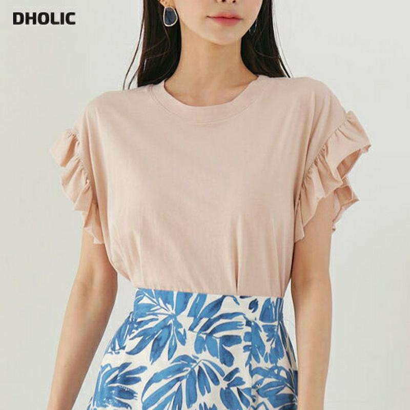 【新作10%OFF】フリルスリーブTシャツ・全3色・t60402 レディース【tops】【韓国 ファッション トップス Tシャツ