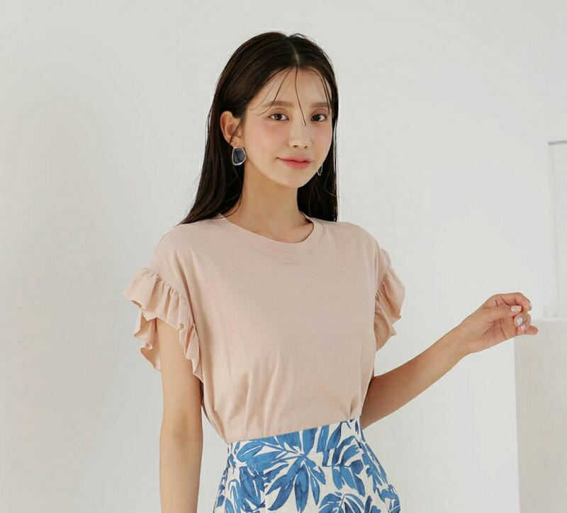 【新作10%OFF】フリルスリーブTシャツ・全3色・t60402 レディース【tops】【韓国 ファッション トップス Tシャツ