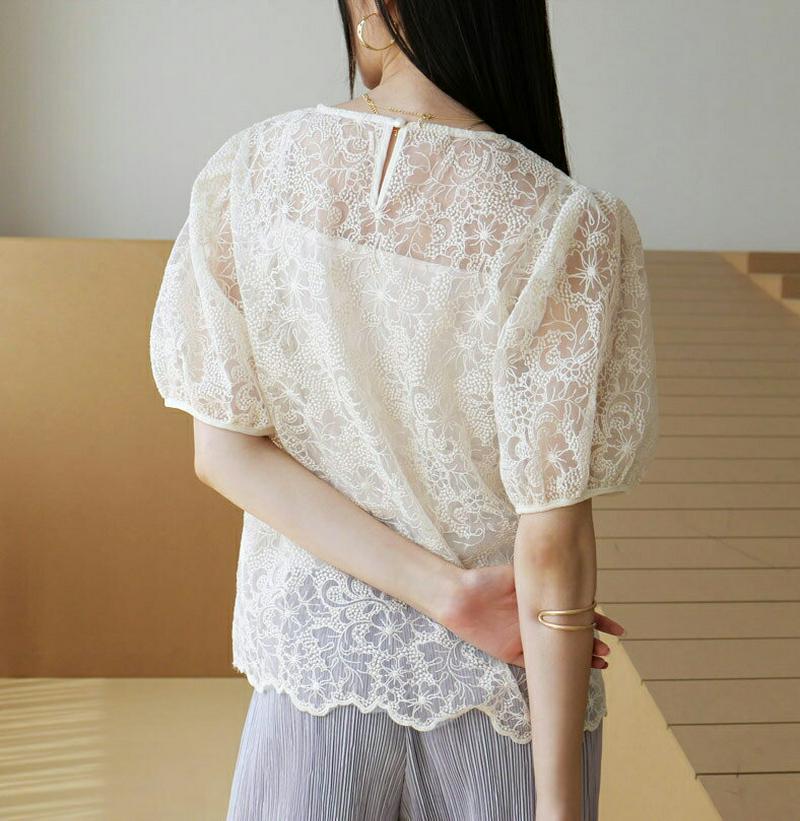 【新作10%OFF】キャミ付レースブラウス・全2色・b60411 レディース【bl】【韓国 ファッション トップス ブラウス 半