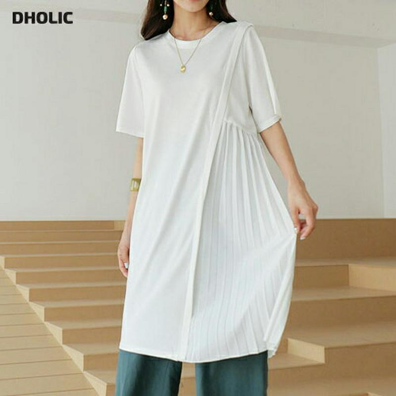 【新作10%OFF】プリーツアシメTシャツ・全2色・b60405 レディース【tops】【韓国 ファッション トップス Tシャツ