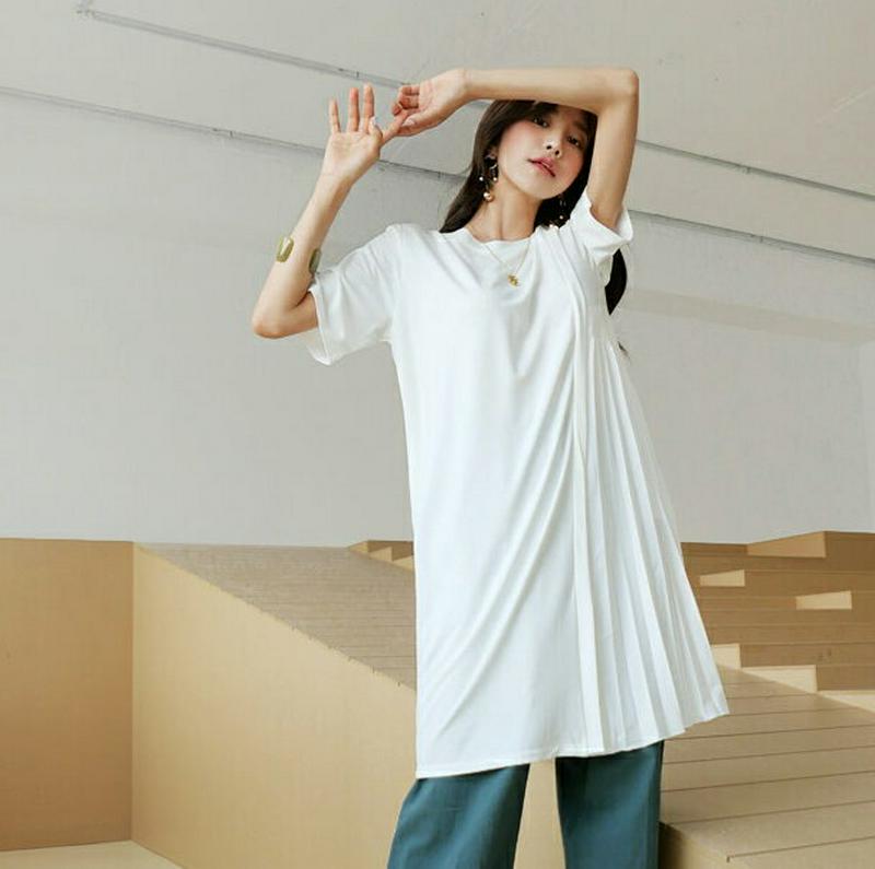 【新作10%OFF】プリーツアシメTシャツ・全2色・b60405 レディース【tops】【韓国 ファッション トップス Tシャツ