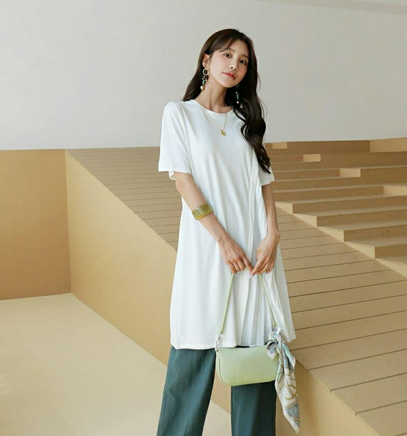 【新作10%OFF】プリーツアシメTシャツ・全2色・b60405 レディース【tops】【韓国 ファッション トップス Tシャツ