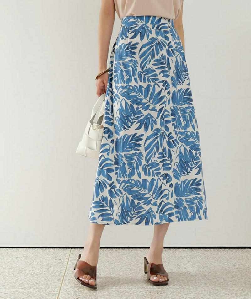 【新作10%OFF】リーフパターンフレアスカート・全3色・b60429 レディース【sk】【韓国 ファッション スカート ロング