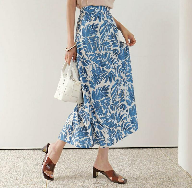 【新作10%OFF】リーフパターンフレアスカート・全3色・b60429 レディース【sk】【韓国 ファッション スカート ロング