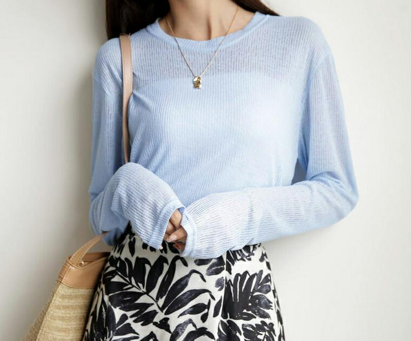 【新作10%OFF】シアーリブTシャツ・全4色・t60406 レディース【tops】【韓国 ファッション トップス 長袖 Tシャ