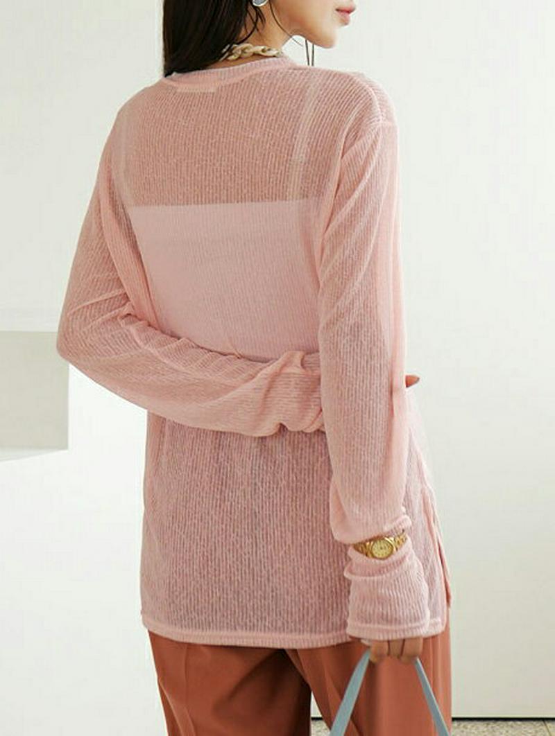 【新作10%OFF】シアーリブTシャツ・全4色・t60406 レディース【tops】【韓国 ファッション トップス 長袖 Tシャ