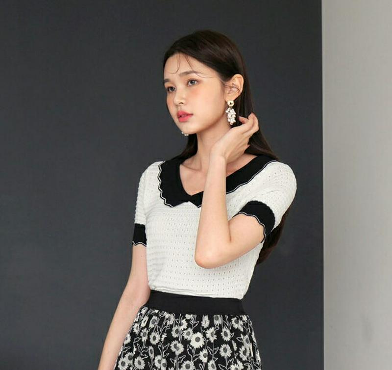 【新作10%OFF】スカップカラー配色ニット・全2色・b60404 レディース【tops】【韓国 ファッション トップス ニット