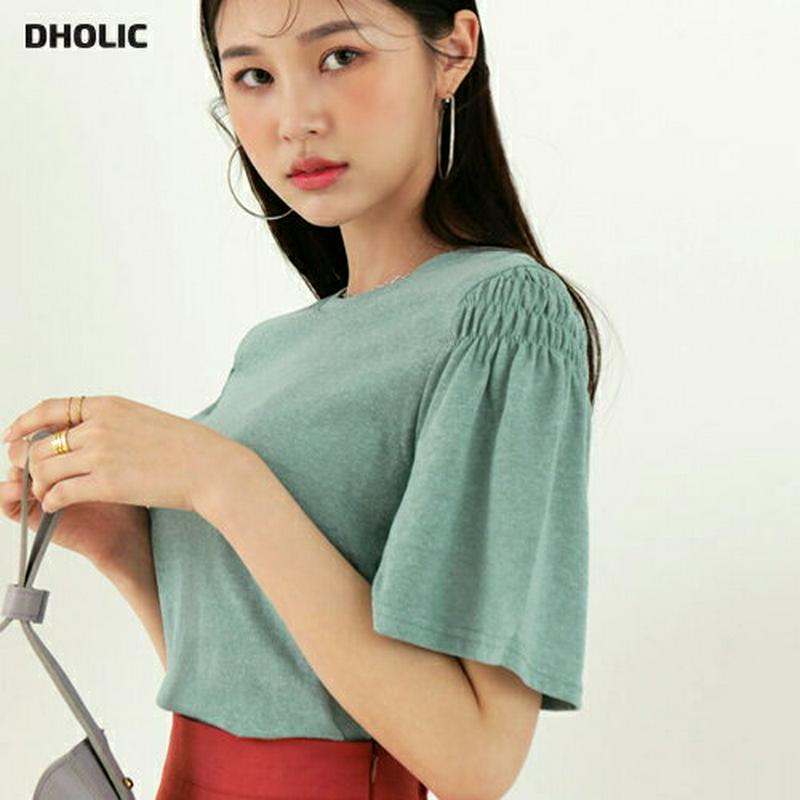 【新作10%OFF】シャーリングスリーブTシャツ・全4色・b60403 レディース【tops】【韓国 ファッション トップス T