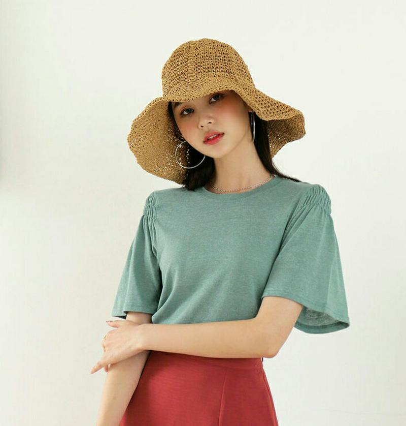 【新作10%OFF】シャーリングスリーブTシャツ・全4色・b60403 レディース【tops】【韓国 ファッション トップス T