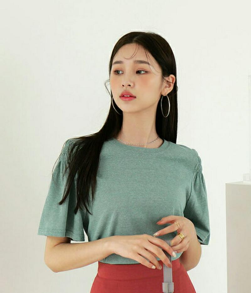 【新作10%OFF】シャーリングスリーブTシャツ・全4色・b60403 レディース【tops】【韓国 ファッション トップス T
