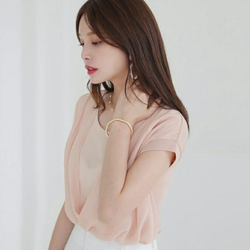 【新作10%OFF】シフォンカシュクールブラウス・全4色・b63146 レディース【bl】【韓国 ファッション トップス ブラウ