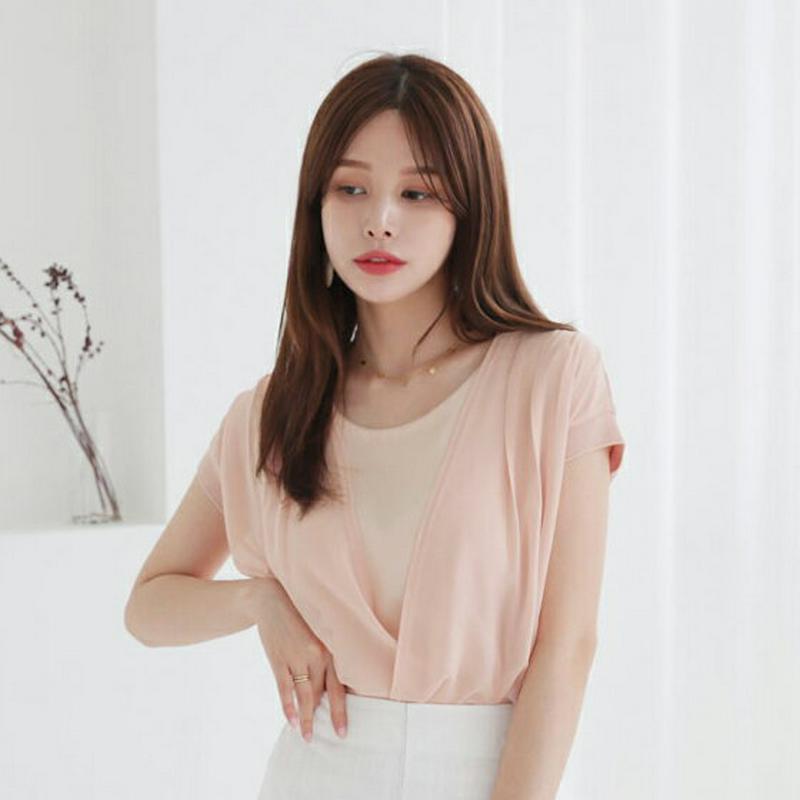 【新作10%OFF】シフォンカシュクールブラウス・全4色・b63146 レディース【bl】【韓国 ファッション トップス ブラウ