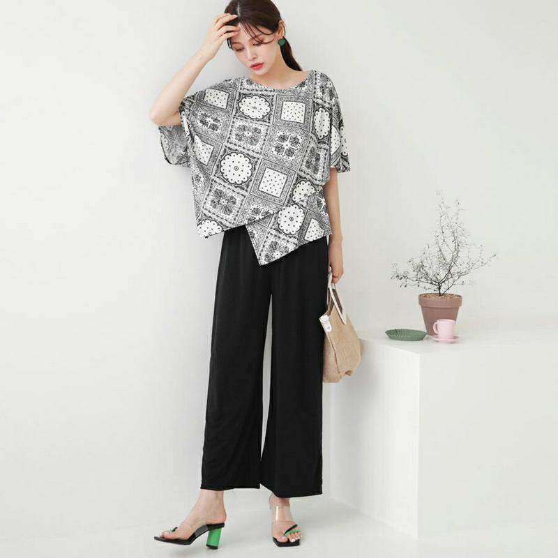 【新作10%OFF】ペイズリーTシャツ&パンツSET・全2色・b63162 レディース【pt】【韓国 ファッション セット se