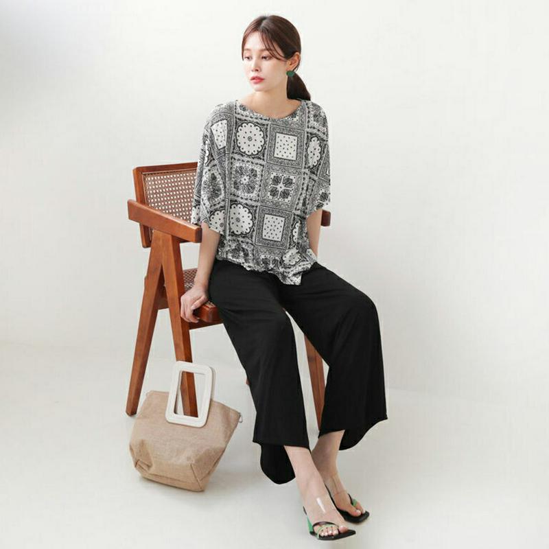 【新作10%OFF】ペイズリーTシャツ&パンツSET・全2色・b63162 レディース【pt】【韓国 ファッション セット se