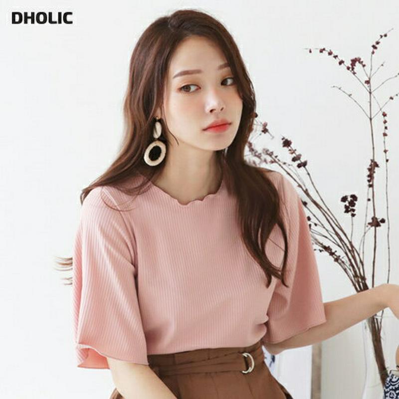 【新作10%OFF】リブラウンドネックTシャツ・全3色・b63246 レディース【tops】【韓国 ファッション トップス Tシ