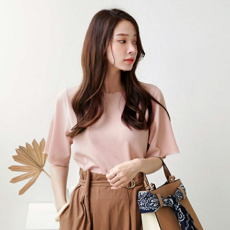 【新作10%OFF】リブラウンドネックTシャツ・全3色・b63246 レディース【tops】【韓国 ファッション トップス Tシ