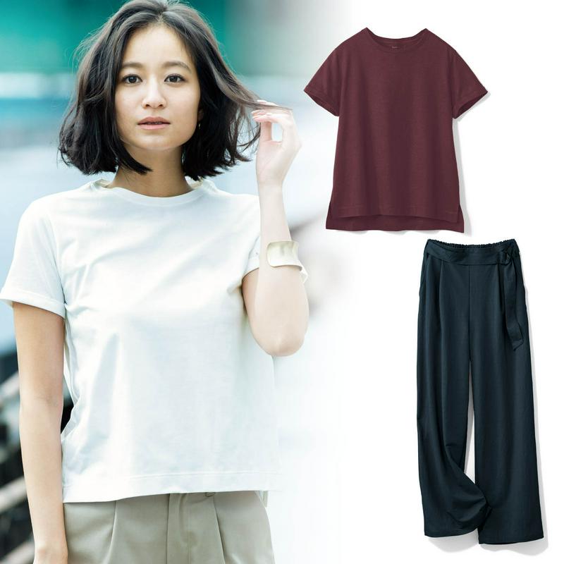 【３点入り】サラリストＴシャツとリネン調ワイドパンツセット（サラリスト）