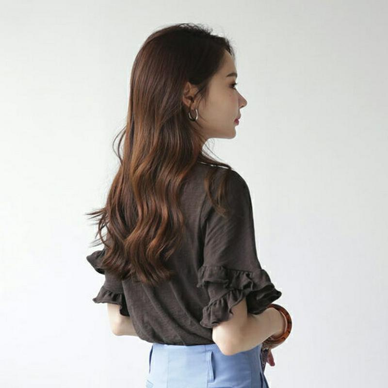 フリルスリーブTシャツ・全5色・b63185 レディース【tops】【韓国 ファッション トップス Tシャツ 半袖 ハーフスリー