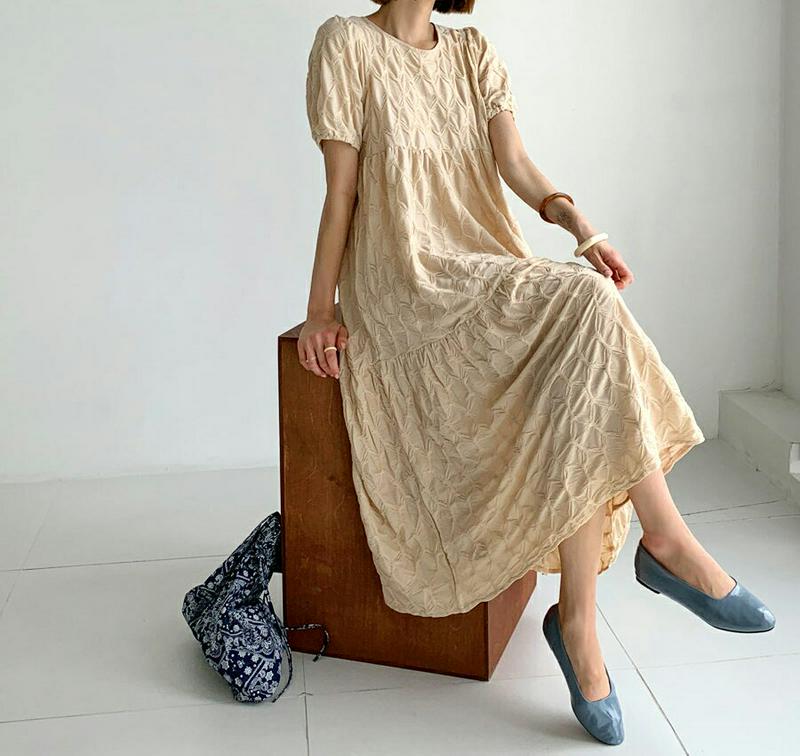 【新作10%OFF】テクスチャーパフワンピース・全3色・60427 レディース【ops】【韓国 ファッション ワンピース ロング
