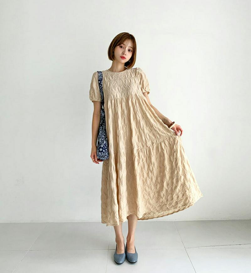 【新作10%OFF】テクスチャーパフワンピース・全3色・60427 レディース【ops】【韓国 ファッション ワンピース ロング