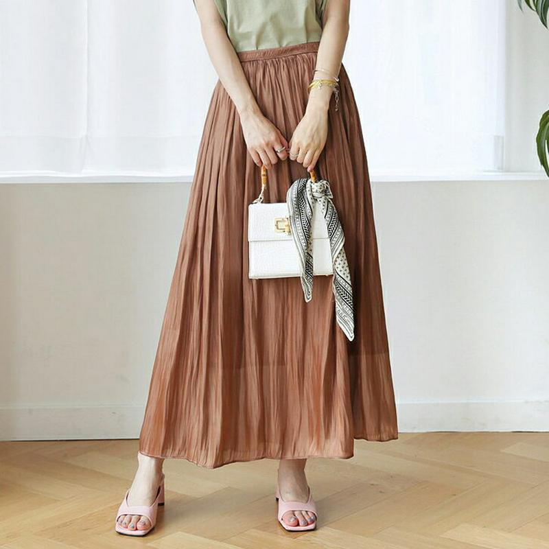 【新作10%OFF】サテンギャザースカート・全4色・t63237 レディース【sk】【韓国 ファッション スカート ロング ロン