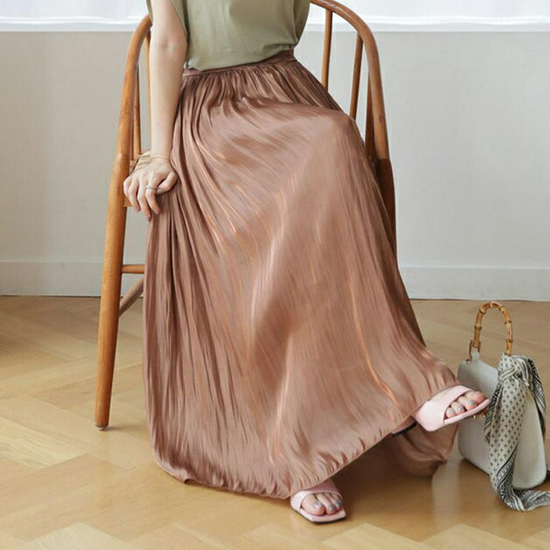 【新作10%OFF】サテンギャザースカート・全4色・t63237 レディース【sk】【韓国 ファッション スカート ロング ロン