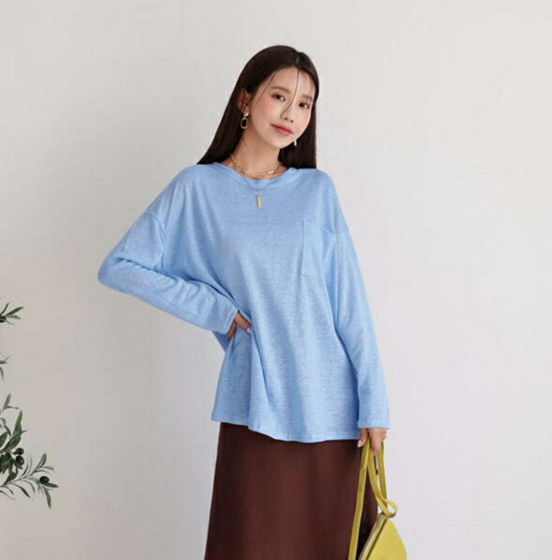 【新作10%OFF】リネン混ポケットTシャツ・全4色・t47789 レディース【tops】【韓国 ファッション トップス Tシャ