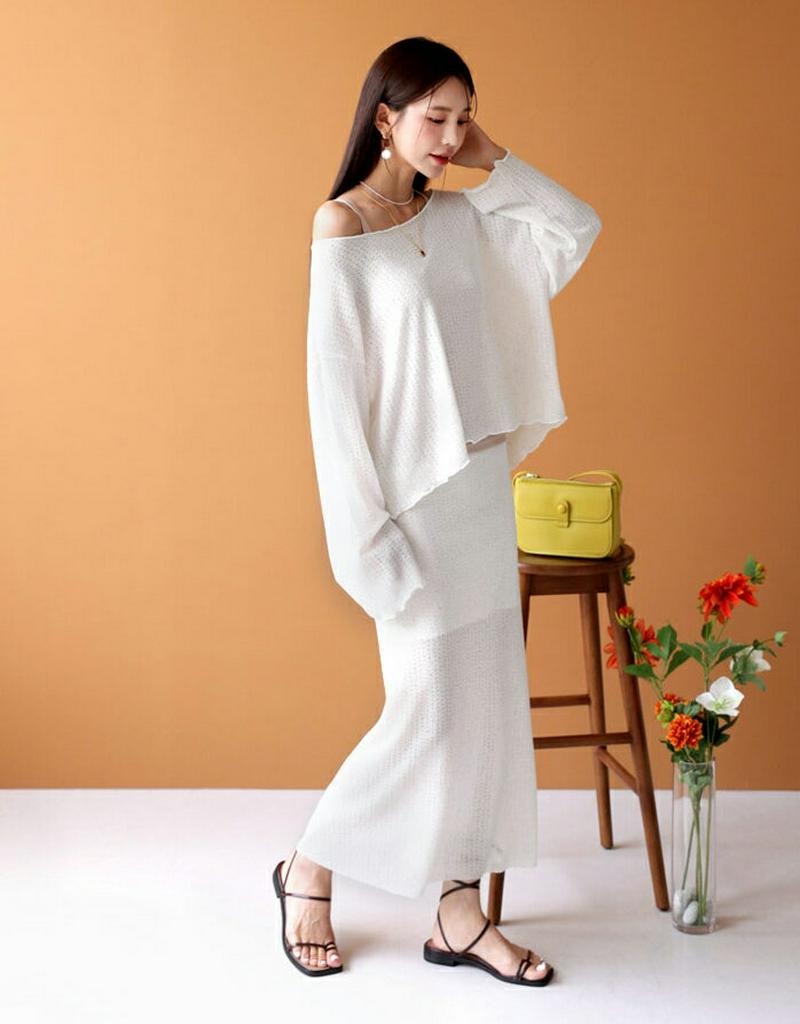 【新作10%OFF】ラウンドニット&Hラインスカート・全4色・t47766 レディース【ops】【韓国 ファッション セットアッ