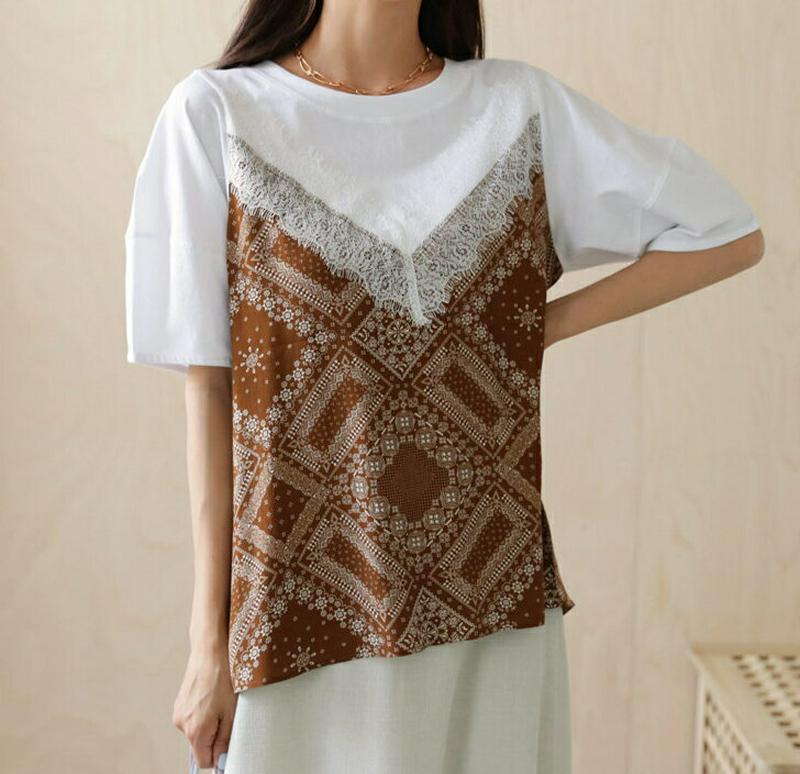 【新作10%OFF】ペイズリーレースTシャツ・全4色・b47788 レディース【tops】【韓国 ファッション トップス Tシャ