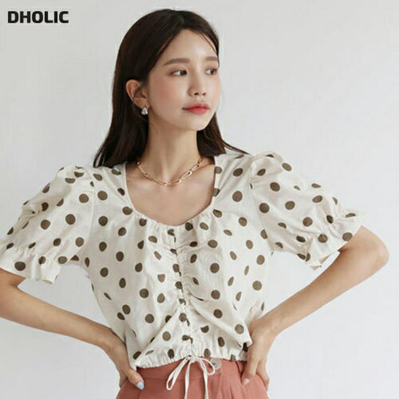 【新作10%OFF】ドロストドットブラウス・全4色・b47745 レディース【bl】【韓国 ファッション トップス ブラウス 半