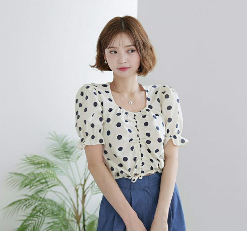 【新作10%OFF】ドロストドットブラウス・全4色・b47745 レディース【bl】【韓国 ファッション トップス ブラウス 半