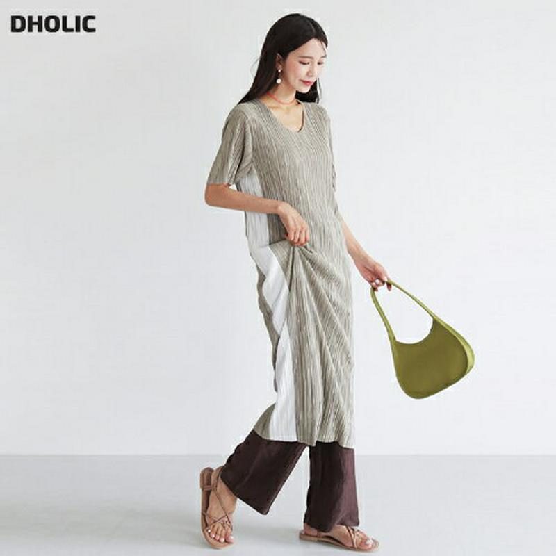 【新作10%OFF】サイド配色プリーツワンピース・全4色・b47764 レディース【ops】【韓国 ファッション ワンピース ロ