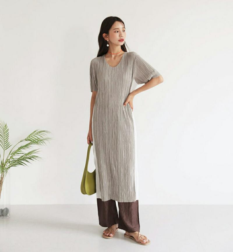 【新作10%OFF】サイド配色プリーツワンピース・全4色・b47764 レディース【ops】【韓国 ファッション ワンピース ロ