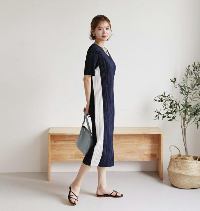 【新作10%OFF】サイド配色プリーツワンピース・全4色・b47764 レディース【ops】【韓国 ファッション ワンピース ロ