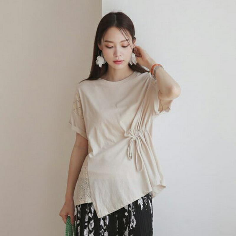 【新作10%OFF】サイドドロストレースTシャツ・全3色・b63213 レディース【tops】【韓国 ファッション トップス T