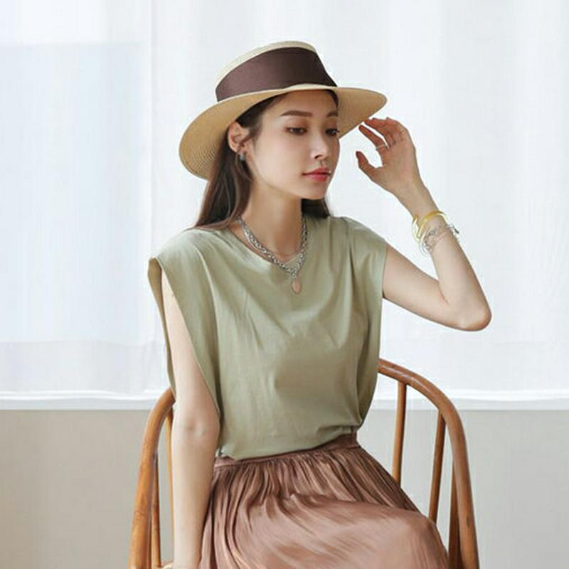 【新作10%OFF】ラウンドコットンスリーブレス・全4色・t63211 レディース【tops】【韓国 ファッション トップス ス