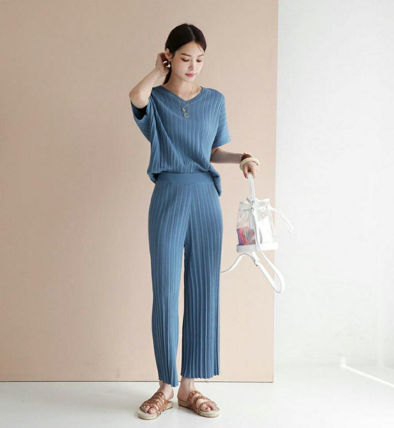 【新作10%OFF】プリーツニット&パンツSET・全3色・b63225 レディース【acc】【韓国 ファッション セットアップ 
