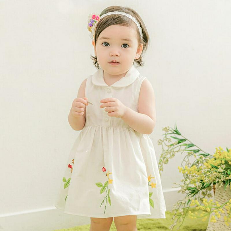 ラウンドカラー花刺繍ワンピース・p004579 キッズ【0~2才】【ops】【ワンピース ミディ丈 ミディワンピース ラウンドカラー スリーブレス ノースリーブ 花 刺繍 女の子 可愛い 韓国 韓国子供服 子供 こども 子供服 こども服】【KIDS】