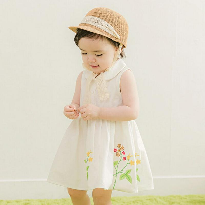 ラウンドカラー花刺繍ワンピース・p004579 キッズ【0~2才】【ops】【ワンピース ミディ丈 ミディワンピース ラウンドカラー スリーブレス ノースリーブ 花 刺繍 女の子 可愛い 韓国 韓国子供服 子供 こども 子供服 こども服】【KIDS】