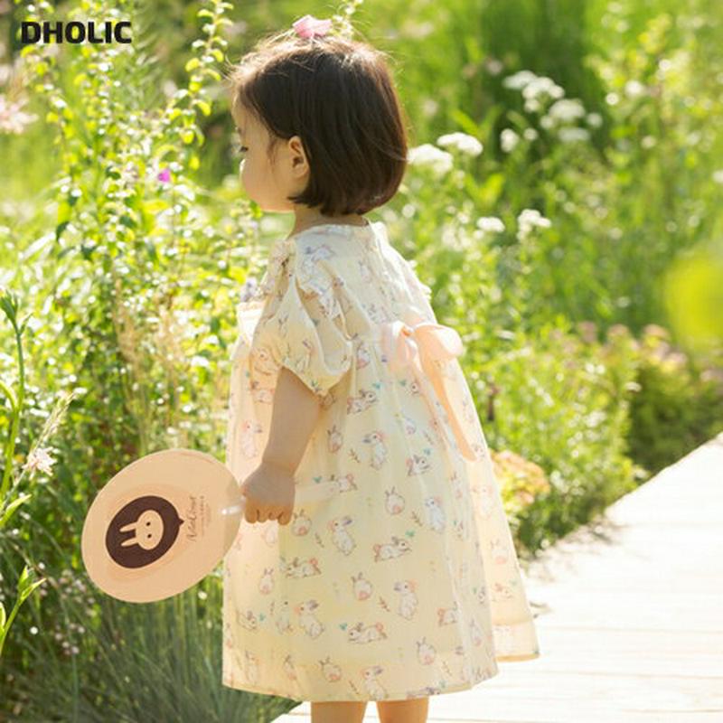 bunnyフリルボックスカラーワンピース・p004564 キッズ【0~2才】【ops】【ワンピース ロング丈 ロングワンピース 半袖 パフスリーブ ボックスカラー フリル リボン 柄 可愛い 女の子 ベビー 韓国 韓国子供服 子供 こども 子供服 こども服】【KIDS】