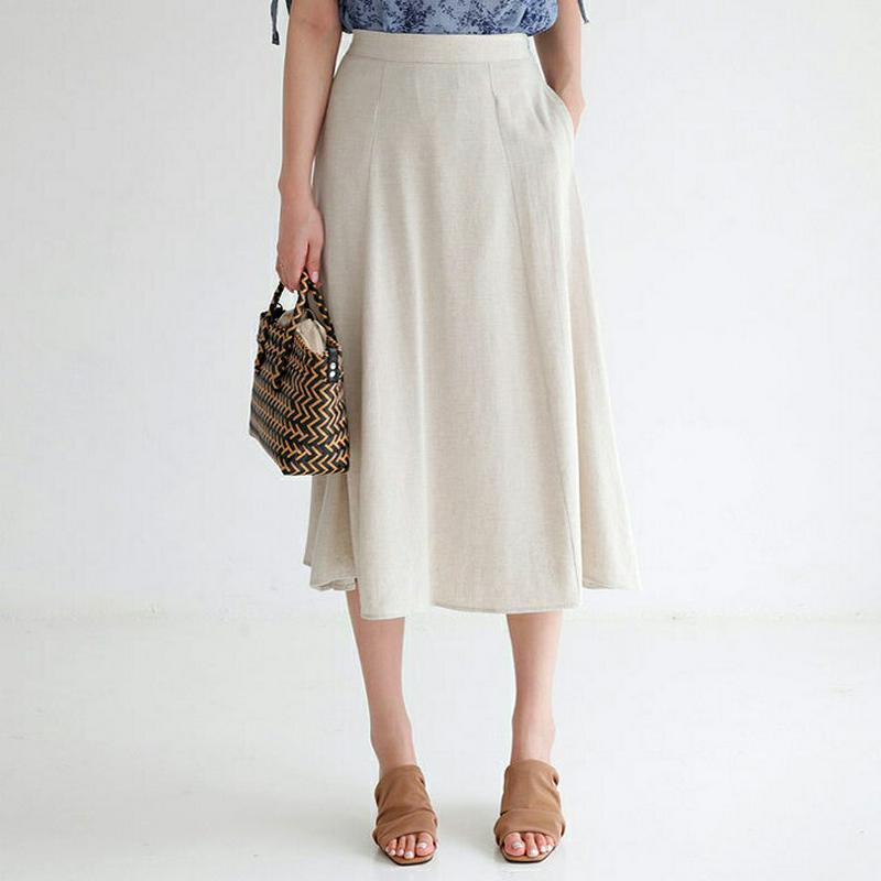 【新作10%OFF】リネン混フレアスカート・全2色・b63236 レディース【sk】【韓国 ファッション スカート ミディ丈 ミ