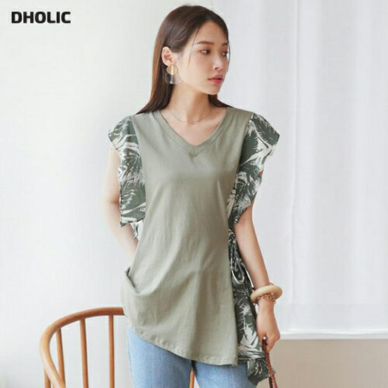 【新作10%OFF】アンバランスパターンTシャツ・全2色・b63227 レディース【tops】【韓国 ファッション トップス T