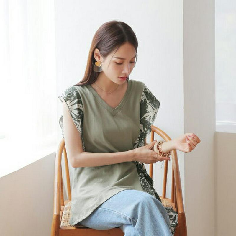 【新作10%OFF】アンバランスパターンTシャツ・全2色・b63227 レディース【tops】【韓国 ファッション トップス T