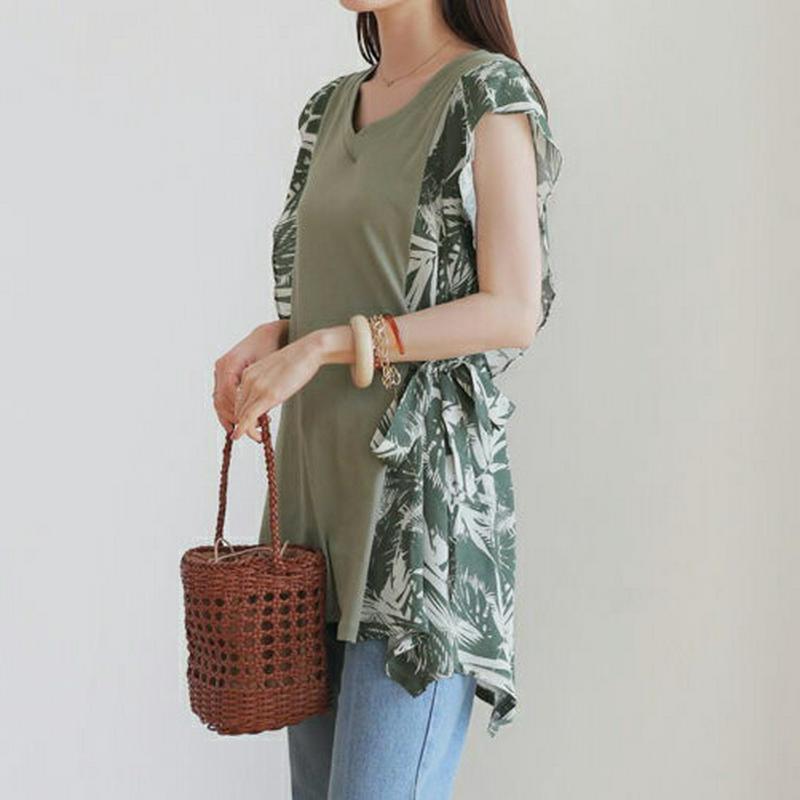 【新作10%OFF】アンバランスパターンTシャツ・全2色・b63227 レディース【tops】【韓国 ファッション トップス T