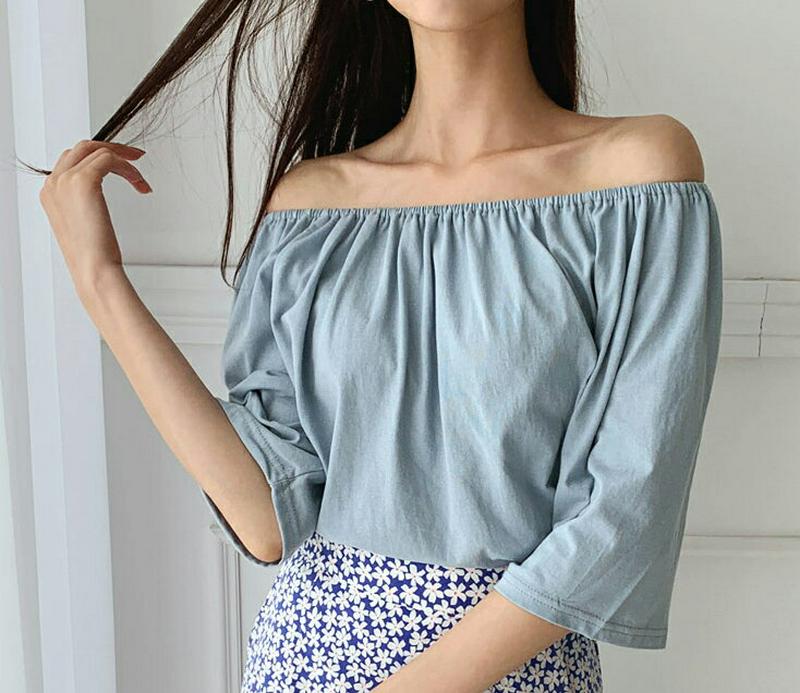 【只今10%OFF】ネックゴムTシャツ・全4色・t60414 レディース【tops】【韓国 ファッション トップス Tシャツ オ