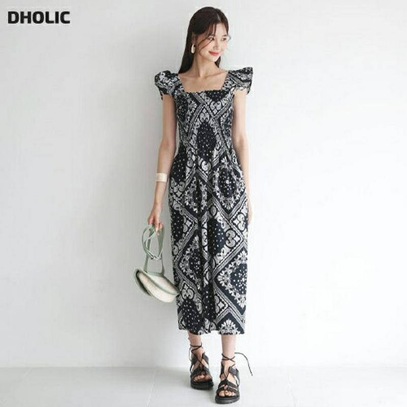 【只今10%OFF】スクエアペイズリーワンピース・全2色・b60423 レディース【ops】【韓国 ファッション ワンピース ロ